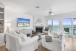 Spacious living room with gulf views